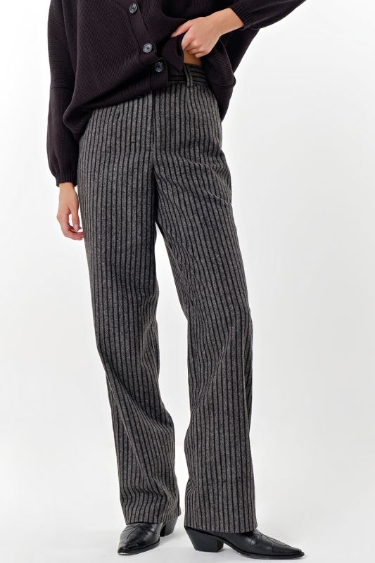 Straight pants made of dense suit fabric stripe on gray