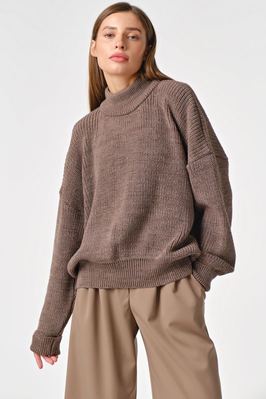 Oversize knitted sweater with high neck walnut