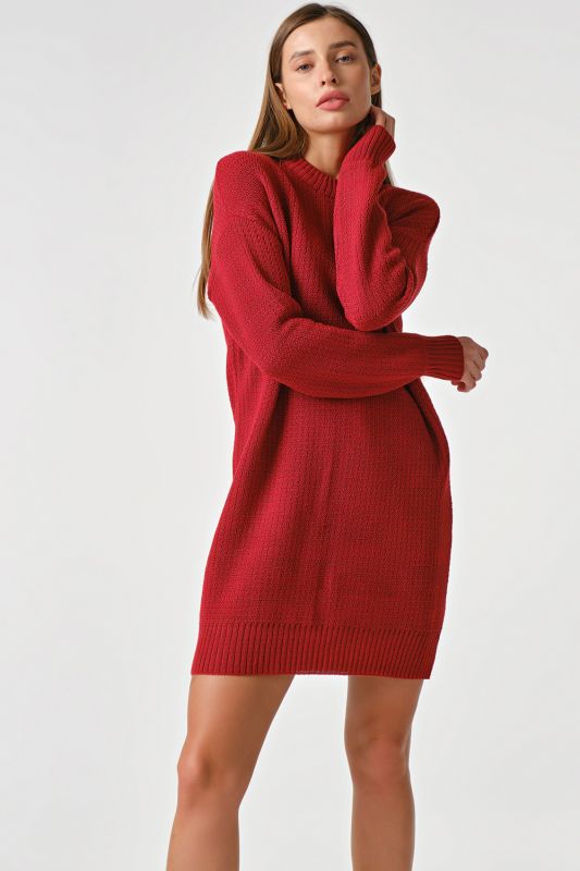 Short wool burgundy knitted dress