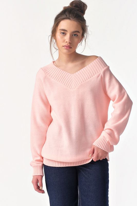 Knitted over-size sweater with elastic band in pink