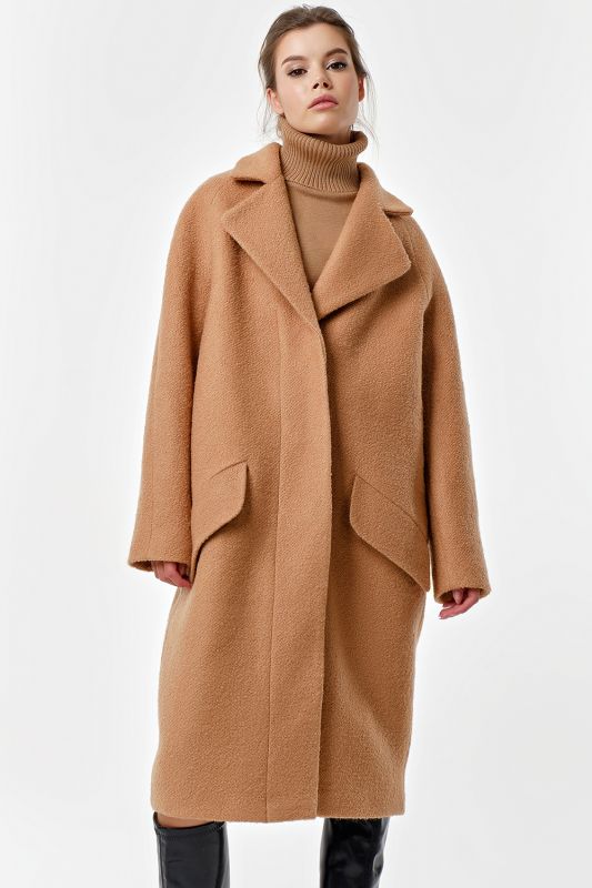 Camel wool long sleeve overcoat