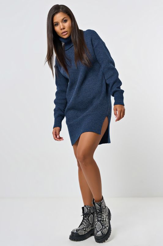 Knitted dress with cotton in melange denim