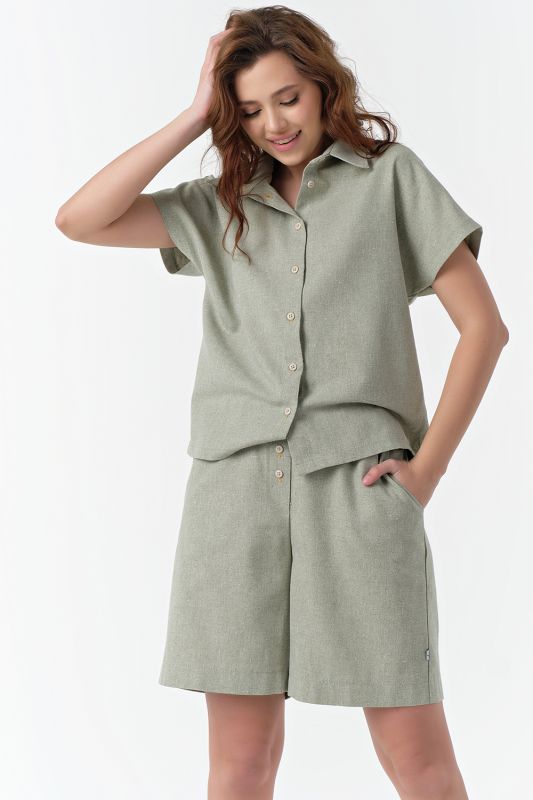 Sage cotton summer suit with shorts