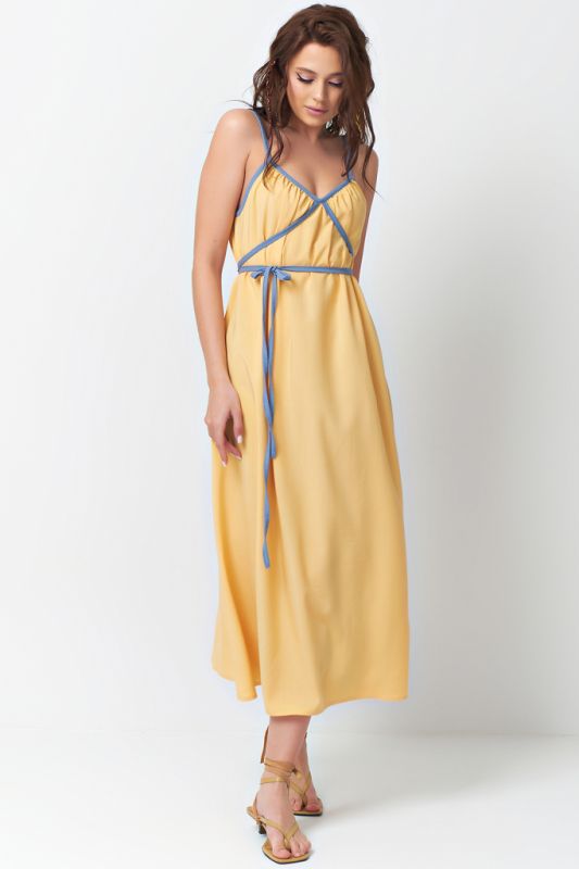 Summer dress with thin straps with ties yellow