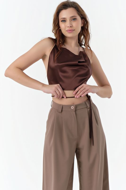 Chocolate satin halter top ONE SIZE