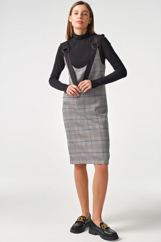 Office turtleneck plaid sundress gray