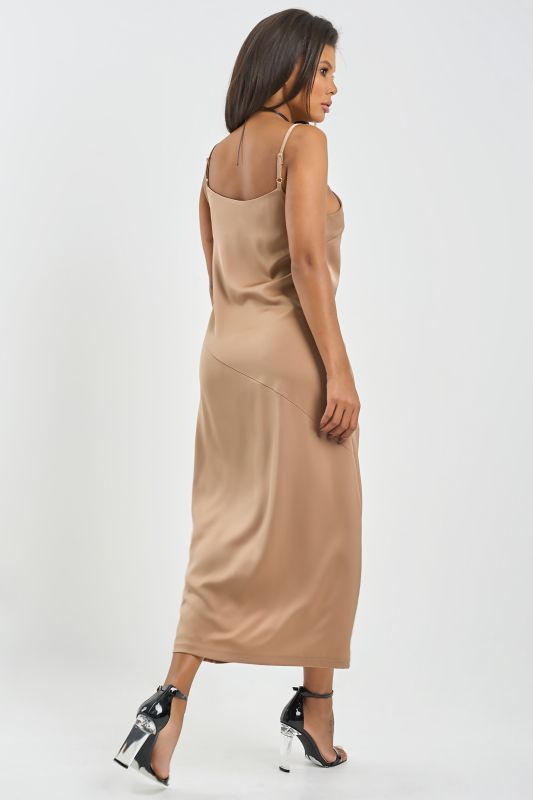 Flowing combination dress in beige fabric