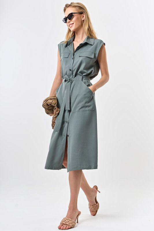 Straight silhouette safari dress in mugwort