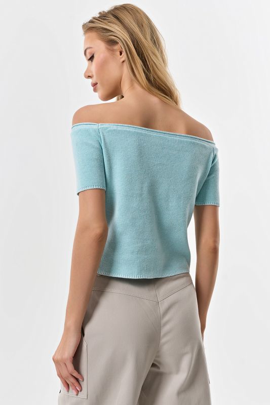 Knitted sweater with viscose in composition light turquoise