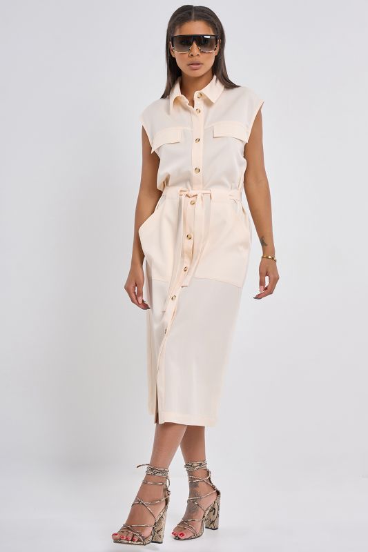 Straight silhouette safari dress, milk color