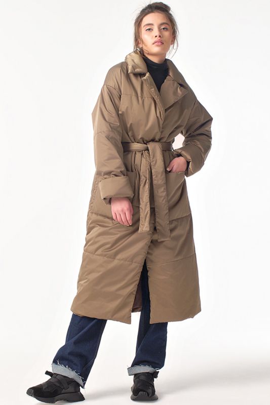 Long quilted insulated demi seasonal coat Walnut