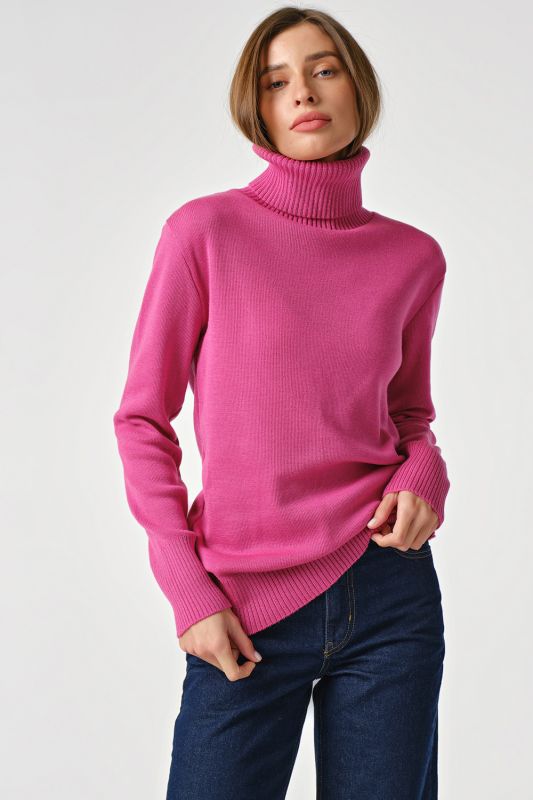 Long sleeve knitted turtleneck with wool fuchsia