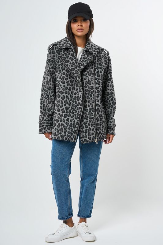 Leopard jacket made of wool overcoat with insulated lining