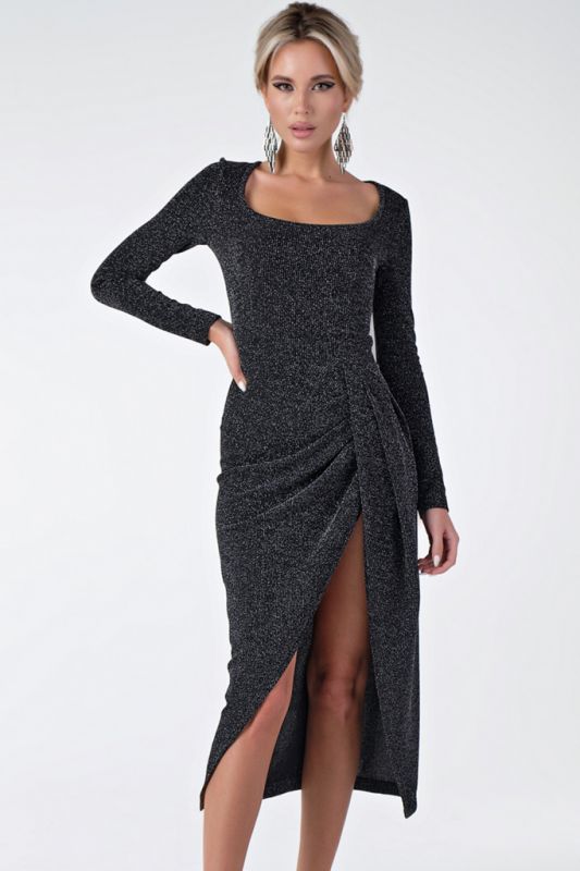 Black Lurex knitted dress of close-fitting silhouette