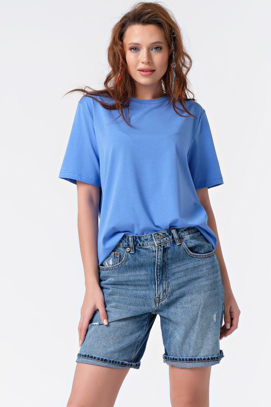 T-shirt basic knit cotton blue oversize T-shirt