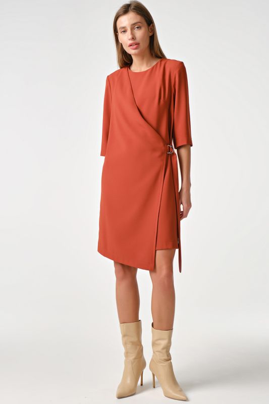 Short Sleeve Straight Mini Dress Terracotta