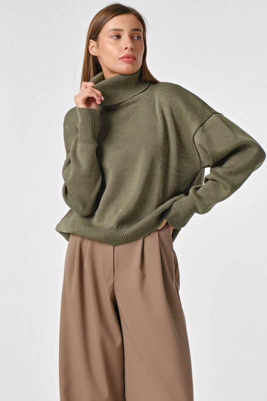 Green melange high neck knitted oversize sweater