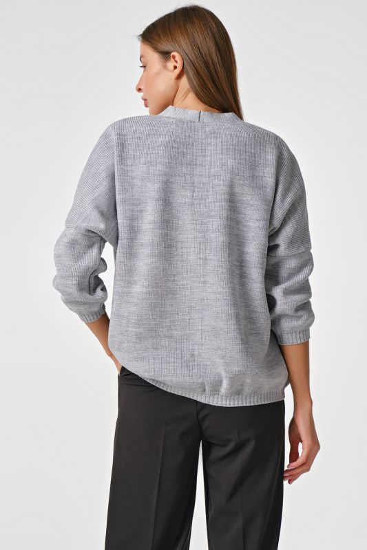 Light gray cotton buttoned knitted over-size sweater