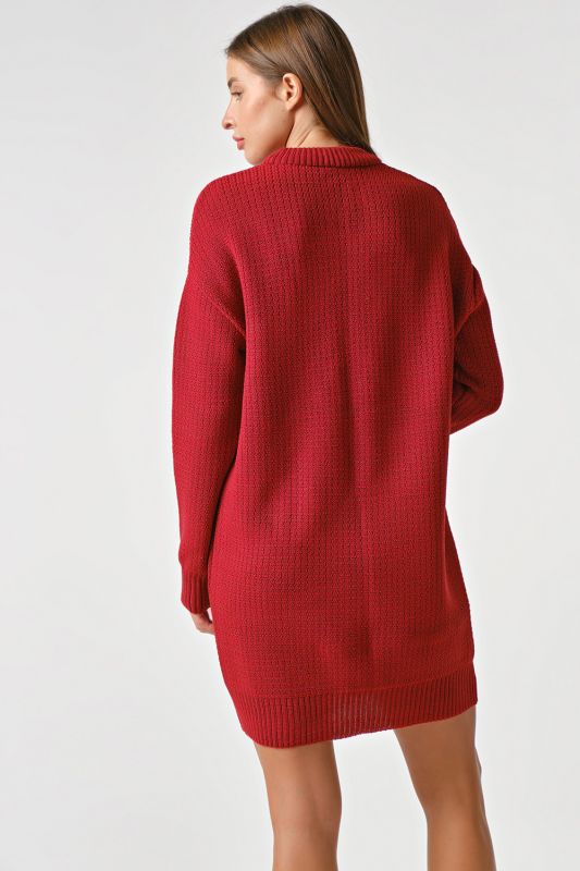 Short wool burgundy knitted dress