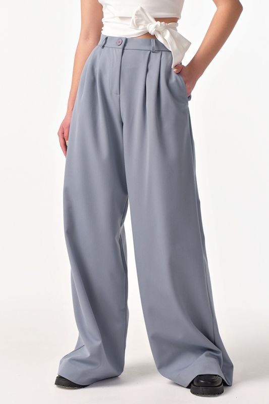 Pants palazzo with high waist gray-blue