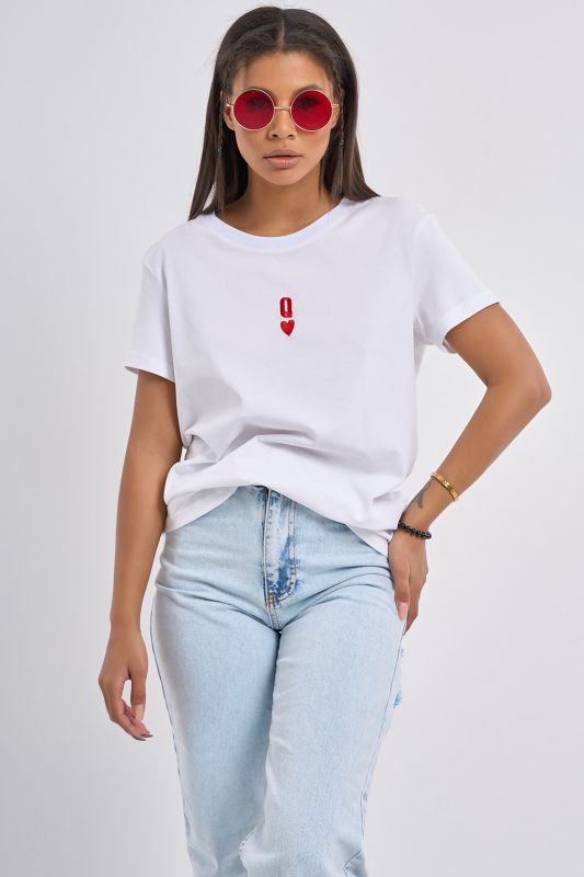 Embroidered jersey T-shirt white