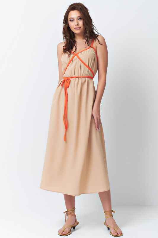 Summer dress with thin straps with ties beige