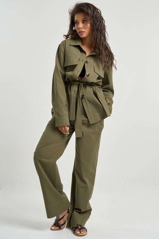 Casual trouser suit with khaki cotton shirt