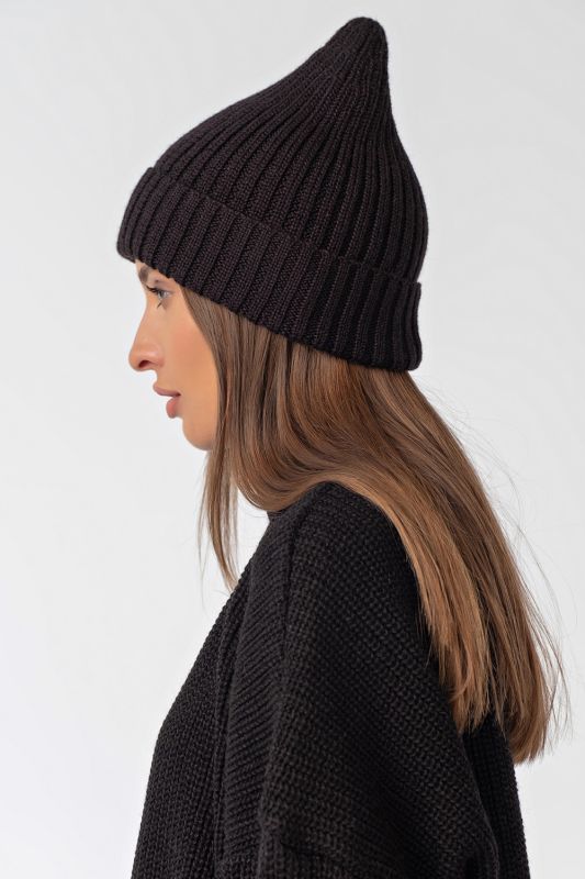 Knitted beanie hat with lapel black