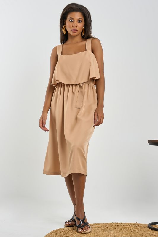 Sandy summer midi dress with flounce on the chest