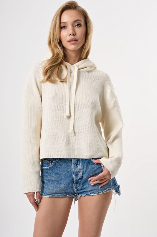 Short cotton sweater in milk color