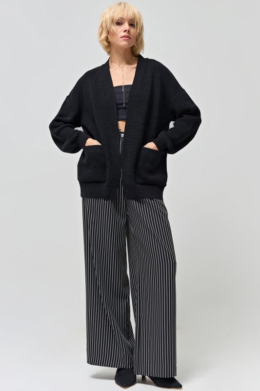 Black melange voluminous cardigan without a clasp