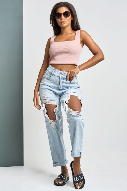 Cropped knit top with straps in dusty pink