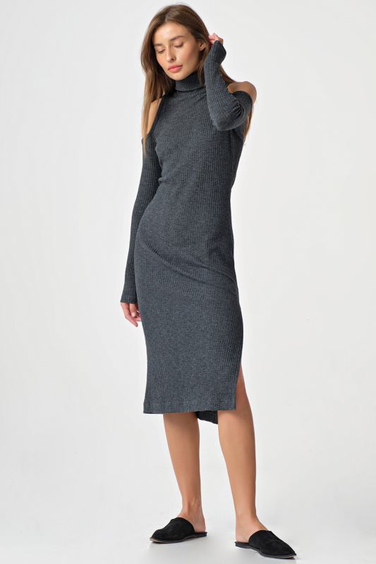 Noodle dress with open shoulders and sleeves dark gray