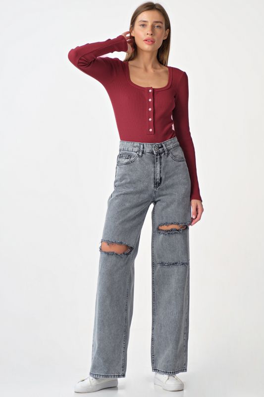 Long sleeve knitted burgundy bodysuit