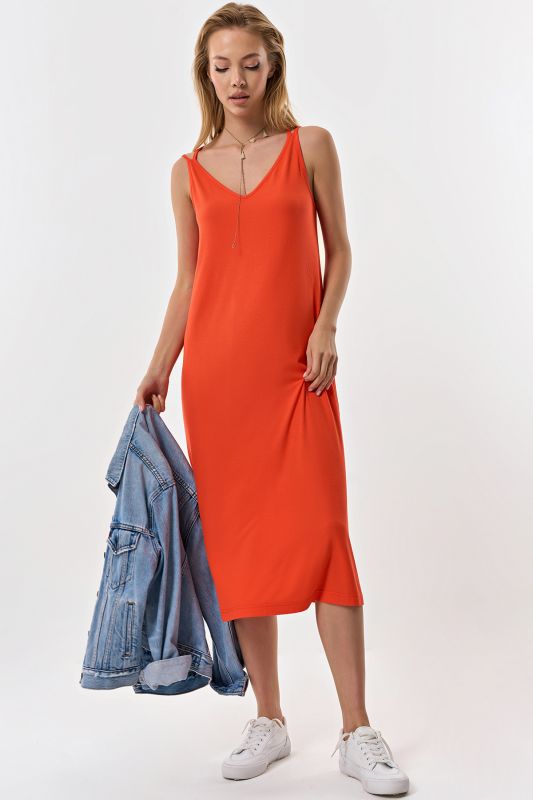 Orange knitted summer midi dress