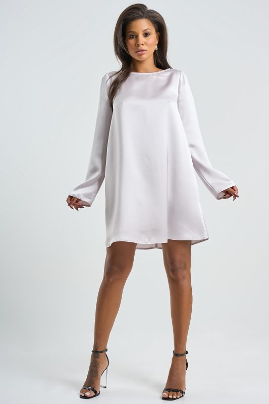 Satin sleeve dress in pearl gray