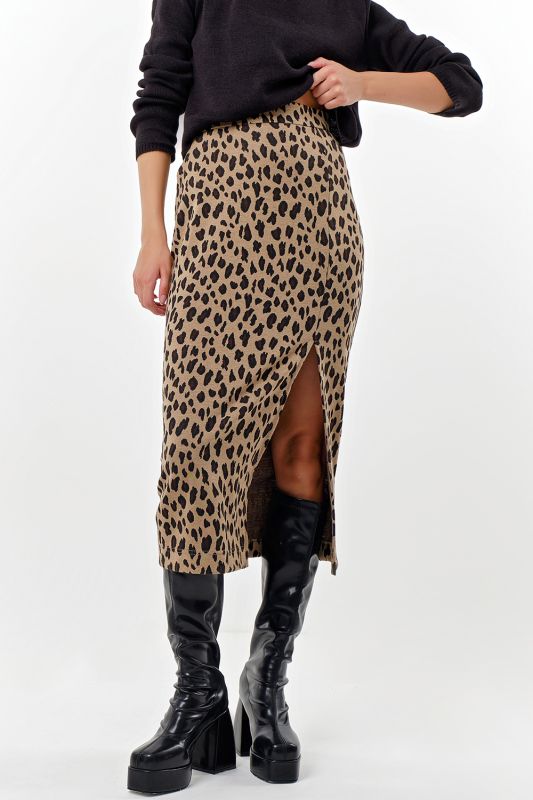 Dense knit skirt leopard on beige