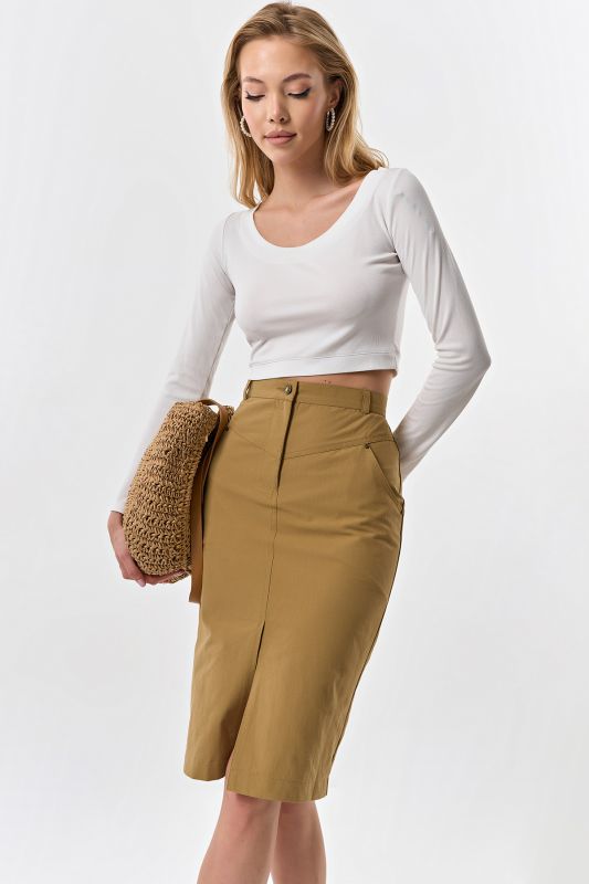 Beige denim straight silhouette skirt