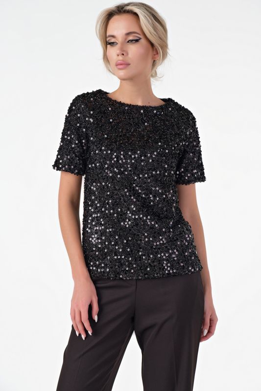 Black knitted blouse with sequins