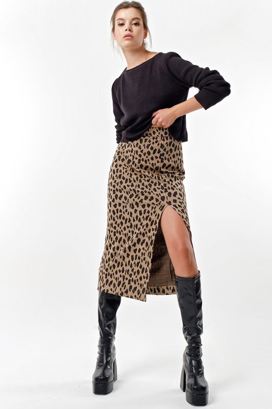 Dense knit skirt leopard on beige