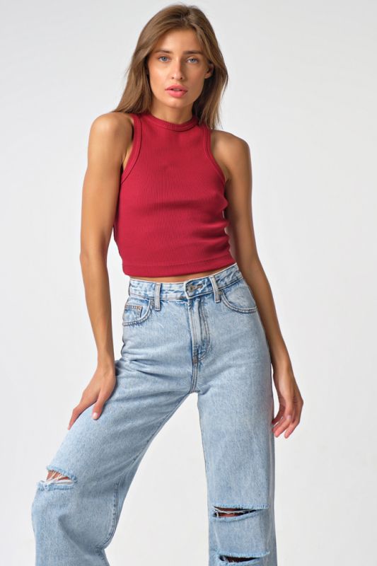 Cotton American cotton cropped knit top in burgundy