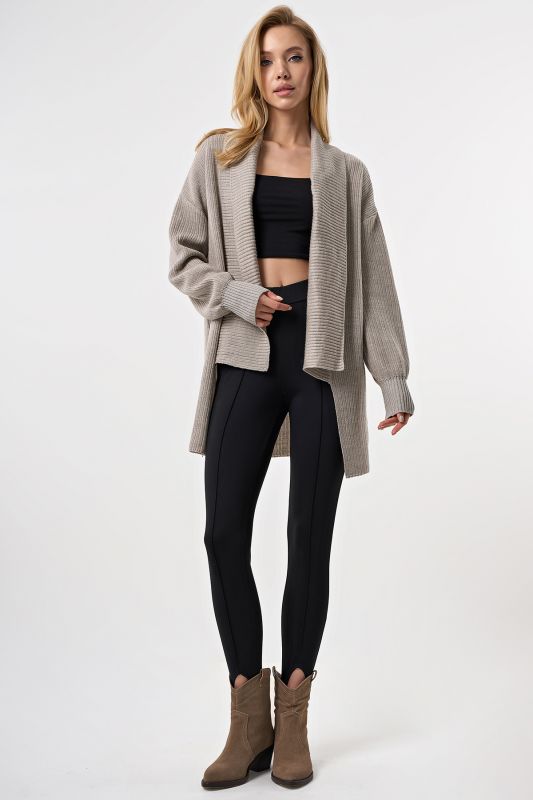 Voluminous cardigan with textured collar melange gray-beige