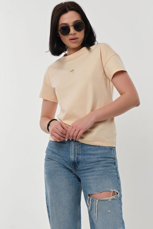 Beige cotton print T-shirt