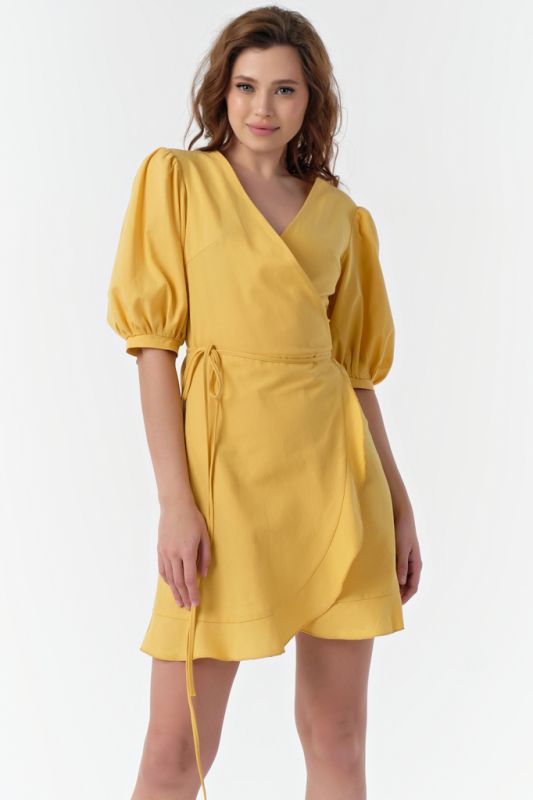 Summer mini dress with cotton flap in yellow