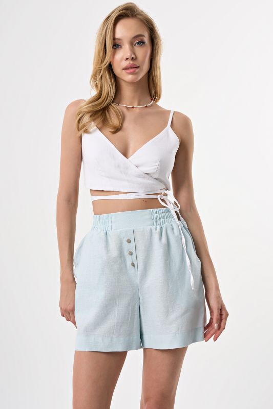 Pale blue linen shorts with elastic band