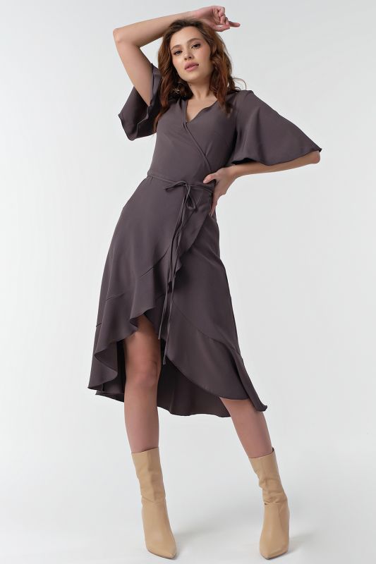 Fit and flounce midi dress in graphite