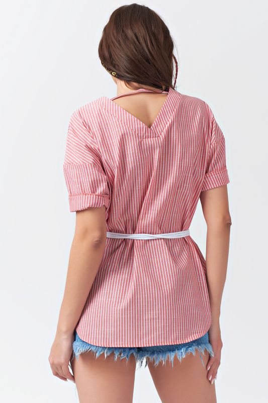 Summer shirt with striped waistband on red