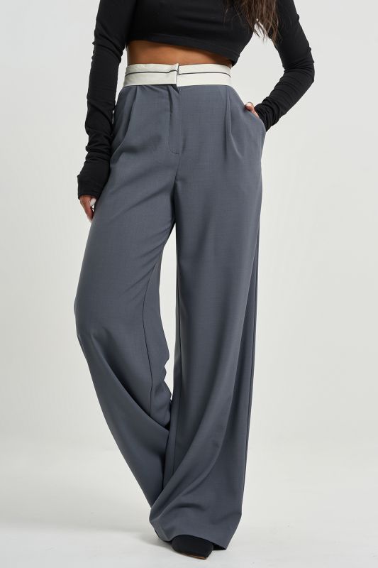 Pants with corsage belt made of gray suit fabric