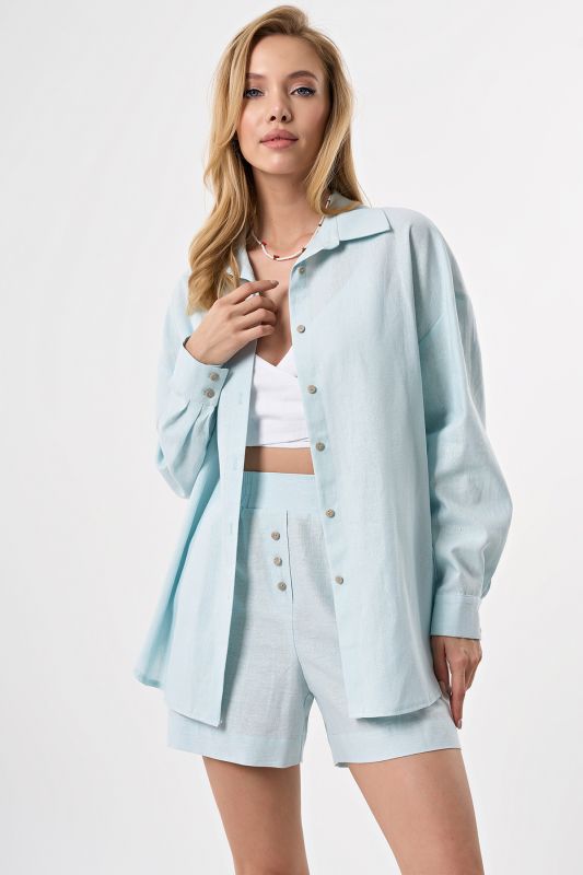 Pale blue linen shirt with shaped bottom line