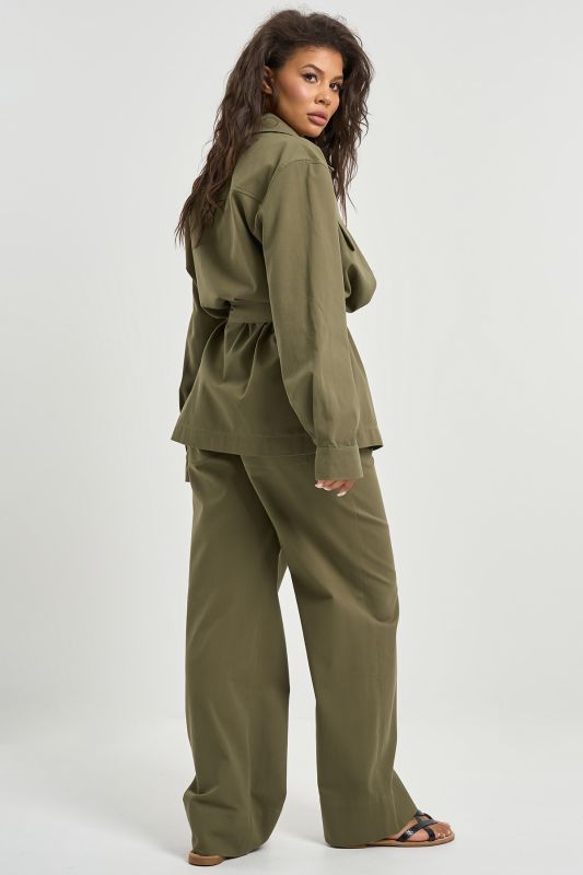 Casual trouser suit with khaki cotton shirt